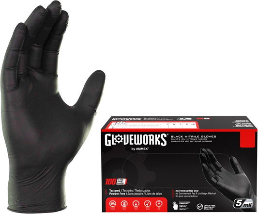 GloveWorks Nitrile Gloves- Black (SMALL) - D' Mayra Beauty Supply 