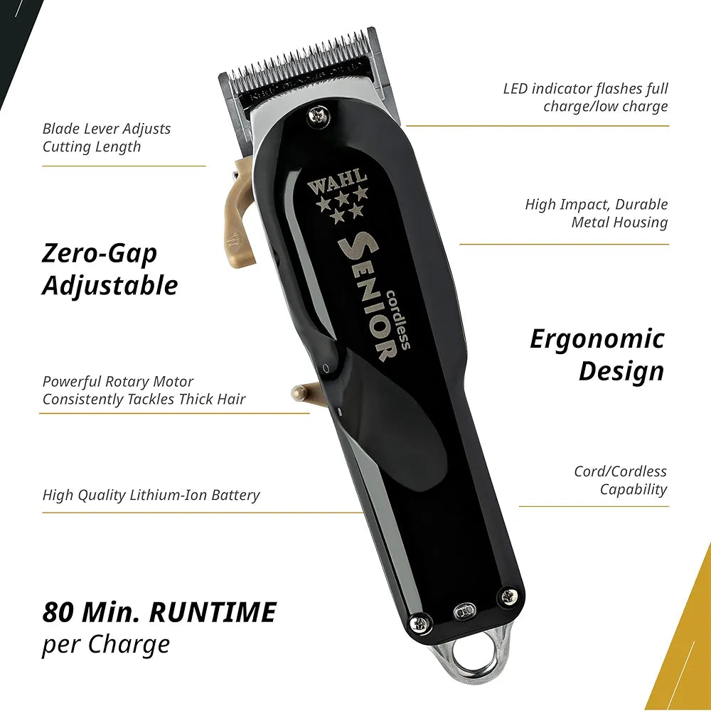 WAHL SENIOR CORDLESS PROFESSIONAL HAIR CLIPPER- BLACK - D' Mayra Beauty Supply 